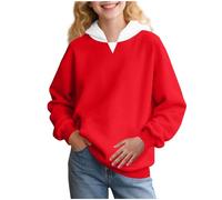 Slxbear Sudaderas casuales con capucha para niños y niñas, de gran tamaño, manga larga, ajuste holgado, estampado de bloques de color, camisas básicas con bolsillo, cómoda, transpirable, sudadera