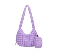 SLXLYH Bolsa de hombro acolchada para mujer, acolchada, de gran capacidad, ligera, con pequeñas cremalleras, bolsa de maquillaje acolchada, Purple