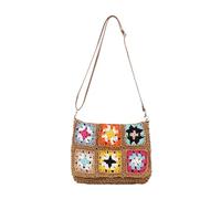 SLXLYH Bolso de hombro, bolso cruzado para mujer, étnico, vintage, tejido con solapa, bolso cruzado cruzado para vacaciones en la playa, ganchillo, bolso de hombro con flores coloridas con correa
