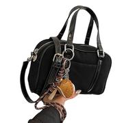 SLXLYH Bolso de mano vintage de piel sintética para mujer con gran espacio de almacenamiento, correa ajustable, bolso cruzado para uso diario, gamuza sintética con asa superior, Black, No pendant