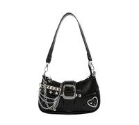 SLXLYH Bolso punk de piel sintética para axilas con cadena, bolso de hombro único, remaches de estrella grunge, bolso de mano para las axilas para mujeres de moda, Black, One Size