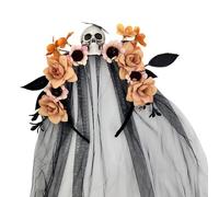 SLXLYH Diadema de bruja de Halloween con diseño de calavera y flores, velo de tul para accesorios de disfraces, accesorios de festival (E.)