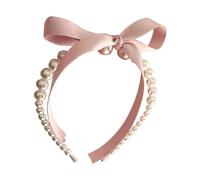 SLXLYH Diademas de perlas con lazo para mujer y niña, cinta para el pelo para el cuidado de la piel, maquillaje, delicada diadema para tomar fotos (rosa)
