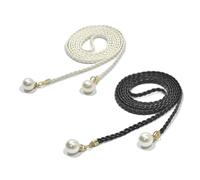 SLXLYH Elegante cinturón trenzado con perlas decorativas de cuerda de poliuretano tejida para mujer, vestido casual y festival de música, 2 piezas de cuerda decorativa para mujer, Negro Blanco, Talla