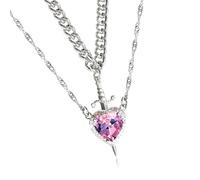SLXLYH Elegante collar de corazón y espadas de longitud ajustable, cadena de clavícula hecha a mano, joyería para mujeres de moda (plata), As shown, Acero inoxidable