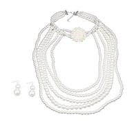 SLXLYH Gargantilla de perlas de imitación y pendientes, collar de varias capas, cadena de cuello largo, hecha a mano, accesorios de joyería para mujer, The outermost length of the necklace is 92cm