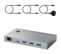 SLXLYH KVM Switcher USB C Dock permite que 2 portátiles compartan doble monitor 4K, 4 dispositivos USB 3.0 con conmutador de alimentación de 80 W, conmutador KVM USB C, conmutador KVM doble monitor