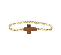 SLXLYH Pulsera de cordón elástico de cuentas doradas con diseño de cruces que simboliza la protección y la fe para el uso diario o especial, As shown, cuentas