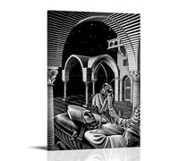SLYASZX Póster de M.C. Escher sobre lienzo, pintura al óleo, pintura decorativa, para colgar en el hogar, sala de estar, dormitorio, comedor, marco de pared, estilo 60 x 90 cm