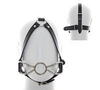 SM Arnés para la cabeza con anillo de araña Mordaza Bondage Arnés para la cabeza de cuero Anillo de mordaza de metal BDSM Juego de rol de esclavo Coqueteo Fetiche Juguete(Ø3 3cm)