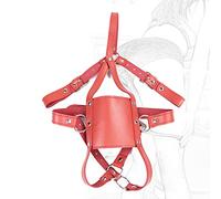 SM Correas de sujeción ajustables para cabeza de caballo con mordaza bucal, máscara de cuero, arnés para cabeza con mordaza fetiche, de sujeción de bola, juego de coqueteo, juguete(Rot)