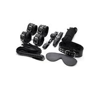 SM Esposas Grilletes Cuello Cuerda De Amarre Máscara Para Los Ojos Látigo Juego De 7 Piezas Ajustable Accesorios De Bondage De Cuero Accesorios Rol Sexuales Unisex Para Adultos (Negro)