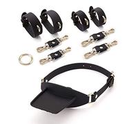 SM Restraints Bondage Set - Mordaza bucal BDSM con bandeja Mordaza bucal de silicona Esposas de bola Restricciones de tobillo Conjunto de sujeción Fetiche Bondage Restricciones Esclavo - Negro