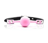 SM Silicone Ball Gag con correa de cuero de cerradura BDSM juguetes sexuales para adultos Kit de restricciones de esclavitud Jugar (Pink+black-3.8cm Ball)