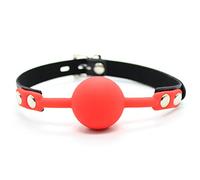SM Silicone Ball Gag con correa de cuero de cerradura BDSM juguetes sexuales para adultos Kit de restricciones de esclavitud Jugar (Red+black-3.8cm Ball)