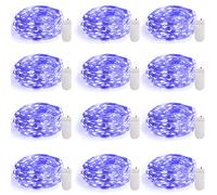 Smacen - Paquete de 12 luces de luz negra que funcionan con pilas, resistente al agua UV, alambre plateado de 7 pies, 20 luces LED de luciérnaga de luna estrellada para bricolaje, pintura corporal