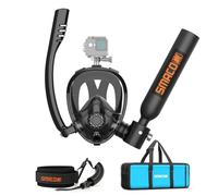 SMACO Mini Tanque de Buceo 0.5L con Mascara Duración máxima 10 Mins de Respiración Submarina Dentro de una Profundidad de 30ft Kit Tanques de Buceo con Bomba Manual (Paquete A-Negro)
