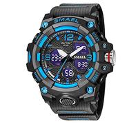 SMAEL Reloj de pulsera militar para hombre, resistente al agua, deportivo, fecha, multifunción, LED, alarma, cronómetro, relojes digitales para hombre, Azul, Large Face, Digital