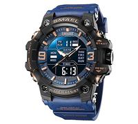 SMAEL Relojes militares para hombre, reloj deportivo al aire libre, impermeable, LED, alarma, fecha, analógico, reloj de pulsera para hombre, Azul, Large Face, Digital
