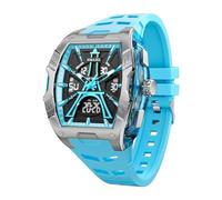 SMAEL Relojes para hombre, diseño único de la Torre Eiffel Tonneau, color azul claro, con pantalla digital analógica de doble hora, cronómetro, diseño punk, genial, resistente al agua, 5 ATM, 8131