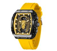 SMAEL Relojes para hombre, reloj único Spider Tonneau con pantalla digital analógica de doble hora, cronómetro, diseño punk, fresco, resistente al agua, 5 ATM, 8116, color amarillo