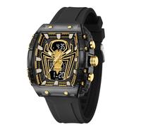 SMAEL Relojes para hombre Spider Unique Tonneau con pantalla digital analógica de doble hora, cronómetro, diseño punk, genial, resistente al agua, 5 ATM, 8116, negro y dorado