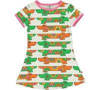 Småfolk Short-Sleeved Dress with Dogs Vestido, Crema, 1-2 Años para Niñas