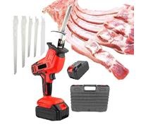 smafoseedding Sierra Eléctrica para Carne Y Huesos, Sierra Alternativa Inalámbrica Profesional para Carnicero, con 1 Batería De 3000 Mah Y 4 Hojas, Corte Rápido De Carne, Madera, PVC, Iluminación LED