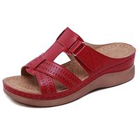 SMajong Sandalias de Punta Descubierta Mujer Mules Plataforma Moda Sandalia de Cuña Cómodos Zapatillas Sandalias de Vestir, A Rojo, 37 EU