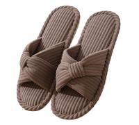 SMajong Zapatillas de Estar por casa de Mujer con Memory Foam Pana Banda Cruzada Antideslizante Pantufla Cómoda Calentitas Punta Abierta Pantuflas Marrón43/44(Tamaño de la suela44/45)