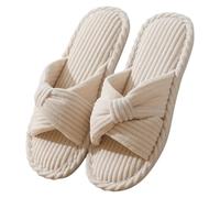 SMajong Zapatillas de Estar por casa de Mujer con Memory Foam Pana Banda Cruzada Antideslizante Pantufla Cómoda Calentitas Punta Abierta Pantuflas Blanco41/42(Tamaño de la suela42/43)