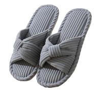 SMajong Zapatillas de Estar por casa de Mujer con Memory Foam Pana Banda Cruzada Antideslizante Pantufla Cómoda Calentitas Punta Abierta Pantuflas Gris35/36(Tamaño de la suela36/37)