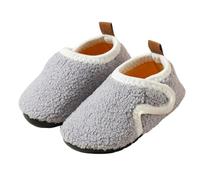 SMajong Zapatillas de Estar por Casa para Niño Pantuflas Invierno Caliente Antideslizantes Peluche Zapatilla con Cierre Adhesivo Niña Niño Zapatos Cómodas Gruesas Gris30/31