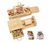 Small Animal Foraging Toy, Wooden Interactive Treat Dispenser, Hamster Guinea Hog Ferret Bunny Chinchilla Hedgehog Gerbil Gear, Brown Natural Material Cognitive Training Puzzle Hidden Snack Box