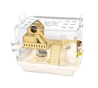 Small Animal Habitat - Transparent Pet Observation House, Breathable Glass Gerbil Villa with Double Tier Platforms, Escape Proof Locking Ventilation Grates, Ideal for Syrian Dwarf Hamsters