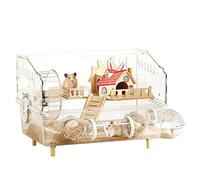 Small Animal Habitat, Wooden Cage, Hamster House with Clear Acrylic Design for Hedgehog Chinchilla Guinea Pig Gerbil Mouse Activity Rest Sleeping Play, Top Pet Shelter for Adults Family Friends