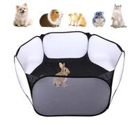 Small Animal Play Fence - Waterproof Pet Cage Tent Reusable Mat, Portable Outdoor Patio Yard Playpen | Guinea Pig Rabbit Kitten Puppy 620g, Black Grey Indoor Exercise Enclosure