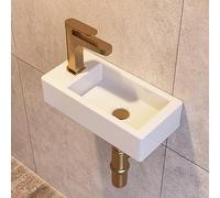 Small Bathroom Sink DeerValley, 15"x7" Mini Rectangle Wall Mount Vessel Sink for Bathroom Powder Room Cloakroom, Floating Space Saving Design, Easy to Clean White Ceramic Wash Basin (Left Hand)