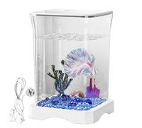 Small Betta Fish Tank - Cuenco compacto, Nano Acuario | Hábitat de peces iluminado con LED con orificio de alimentación para camarones araña Acuarela Salón