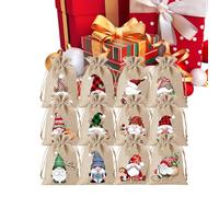 Small Burlap Bags - 12 Pieces Reusable Drawstring Pouches for Holiday Snacks | Rustic Jute Bags with Decorative Style, Christmas Treat Holders for Thanksgiving New Year Party, 18x13x0.2cm Multicolored