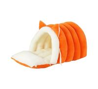 Small Cat Bed - Plush Enclosed Cave with Non-Slip Removable Pad, Winter Design | Kitten Puppy Small Dog Indoor Home Decor Living Room Balcony Dorm Use, Comfortable Resting Space, Easy to Maintain