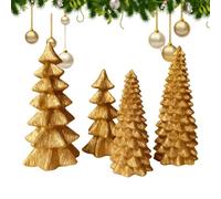 Small Christmas Tree - Small Artificial Christmas Tree Holiday Decor | 4 Pieces Lighted Golden Home Decor For Living Room Bedroom Kitchen Office School Dorm Farmhouse Indoor Outdoor