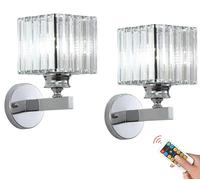 Small Chrome Wireless Wall Sconce Operated Wall Lights Set of 2, Silver Cordless Dimmable Crystal Wall Lamps, Rechargeable ed Wall Sconce for Bathroom Bedroom