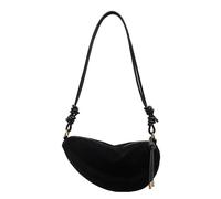 Small Crossbody Bag Women Suede Dumpling Handbags Shoulder Hobo Purse Fashion Crescent Shoulder Suede Fall Purse Adjustable Strap for Work Travel (Black)