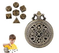 Small Dice Set, Portable Polyhedral Dices, Vintage Dice with Pocket Watch, Unique Game Accessories, Perfect for Home, Desktop, Mesa, and Party Entertainment, 1 Set