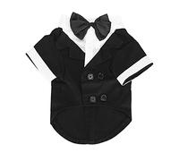 Small Dog Suit with Bow Tie Collar Shirt, Stylish Pet Wedding Outfit, Retro Cotton Dog Clothes for Special Occasions, Lightweight Easy Wear Design for Tiny Breeds (XS)