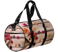 Small Duffel Bag Sports Tote for Yoga,Autumn Leaves Wood Board,Outdoor Fitness Bags Carry on Bag