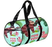 Small Duffel Bag Sports Tote for Yoga,Cartoon Sloth Loves Flamingo,Outdoor Fitness Bags Carry on Bag