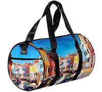 Small Duffel Bag Sports Tote for Yoga,Colorful Houses Town,Outdoor Fitness Bags Carry on Bag