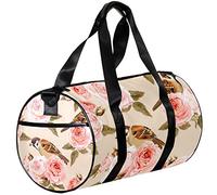 Small Duffel Bag Sports Tote for Yoga,Pink Roses and Birds,Outdoor Fitness Bags Carry on Bag